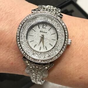 SIBOSUN Wrist Watch Stainless Steel Crystal Quartz Dress Bling Bracelet Silver-T